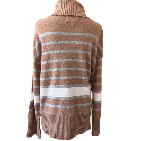 NEW Magaschoni Toasted Brown Combo Stripe Cashmere Turtleneck Sweater Size L - Picture 4 of 6